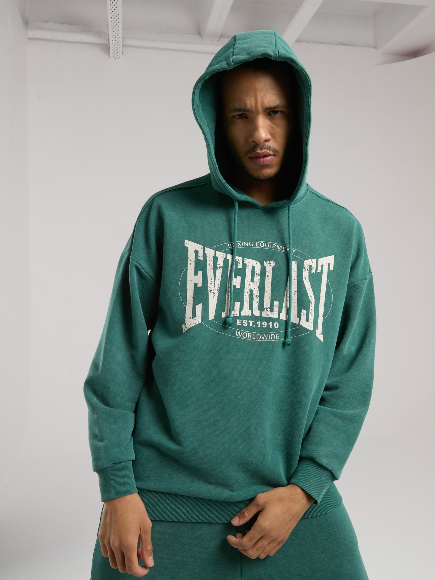 Everlast Authentic Boxing Oversize Koyu Yeşil Erkek Kapüşonlu Sweatshirt