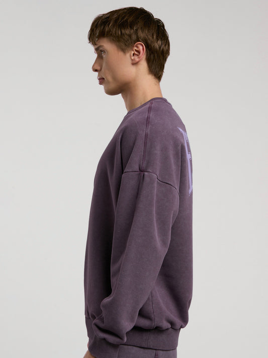 Everlast Bronx 1910  Yıkamalı Mor Erkek Sweatshirt