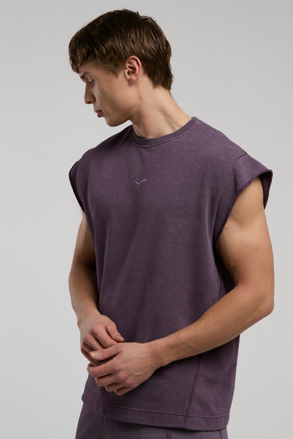 Everlast Bronx 1910 Oversize Yıkamalı Mor Erkek Kolsuz Sweatshirt
