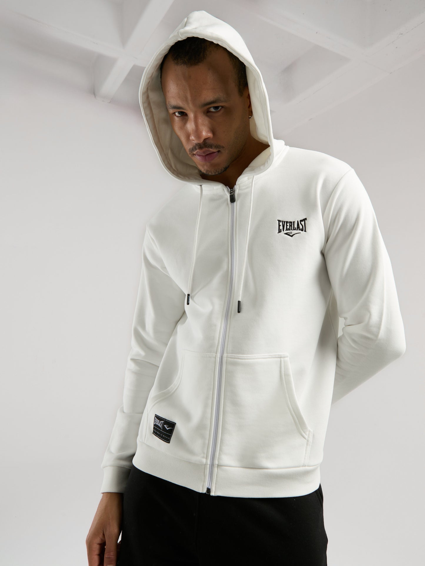 Ever Essentials Regular Beyaz Erkek Kapüşonlu Full Zip Sweatshirt