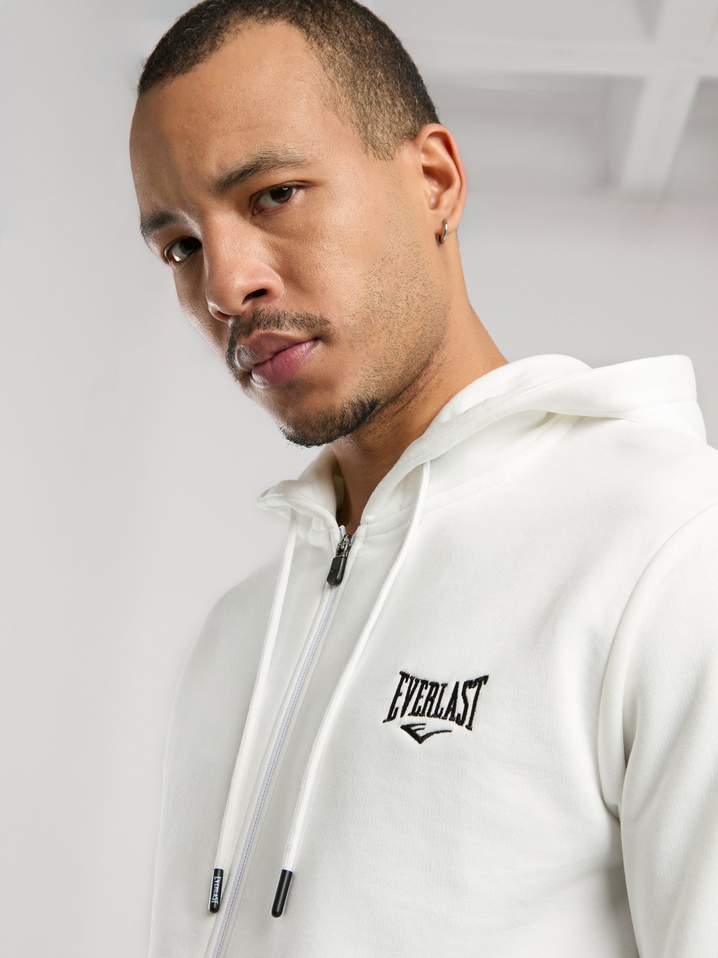 Ever Essentials Regular Beyaz Erkek Kapüşonlu Full Zip Sweatshirt