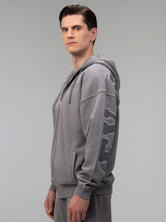 Everlast Giant Logo Oversize Koyu Gri Fermuarlı Erkek Sweatshirt