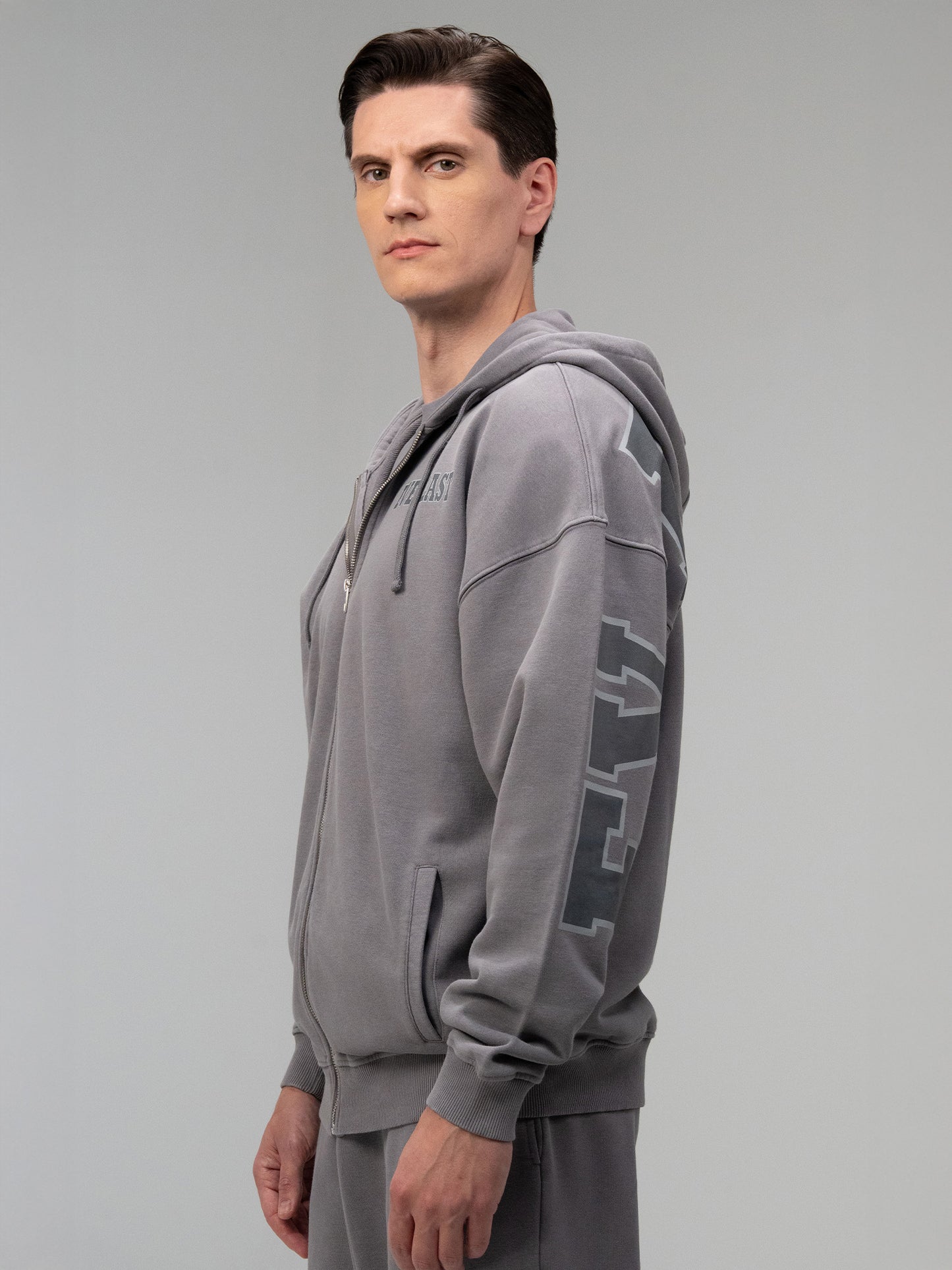 Everlast Giant Logo Oversize Koyu Gri Fermuarlı Erkek Sweatshirt