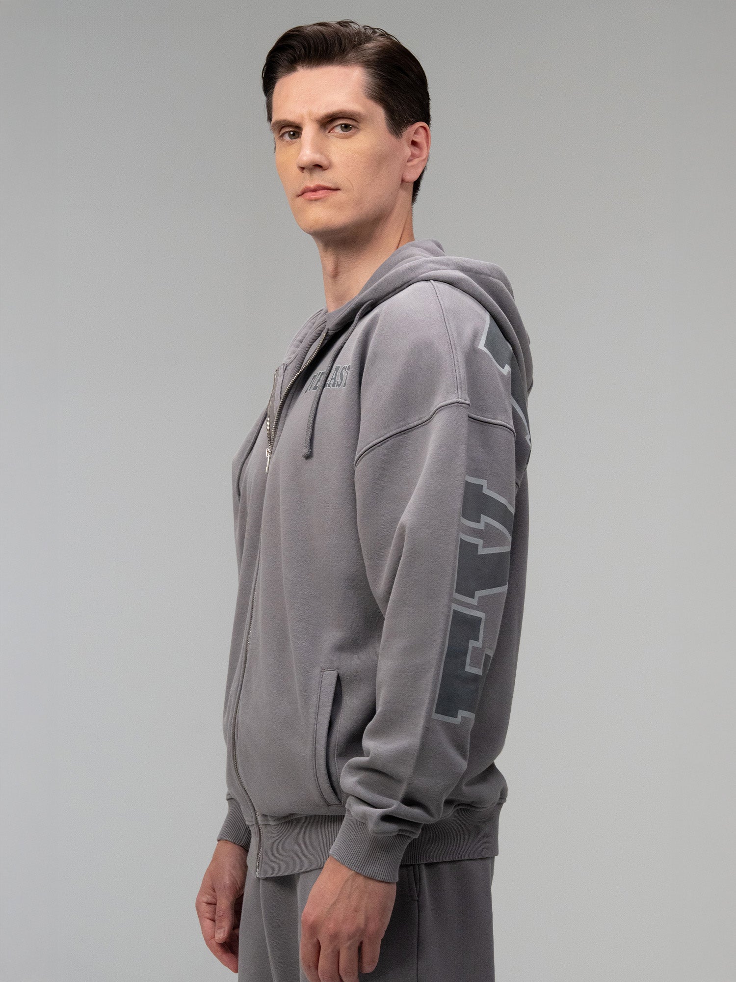 Everlast Giant Logo Oversize Koyu Gri Fermuarlı Erkek Sweatshirt