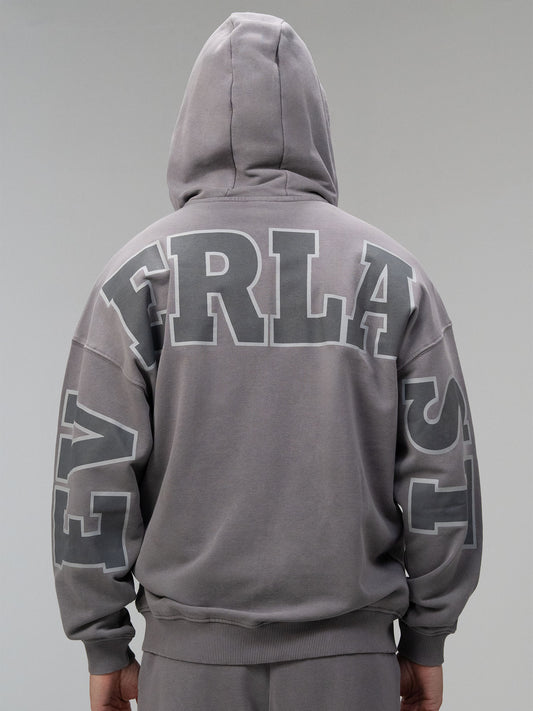 Everlast Giant Logo Oversize Koyu Gri Fermuarlı Erkek Sweatshirt