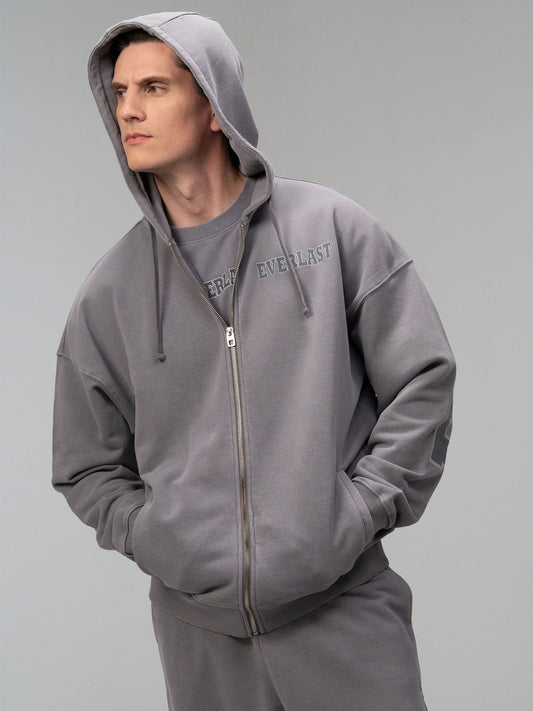 Everlast Giant Logo Oversize Koyu Gri Fermuarlı Erkek Sweatshirt