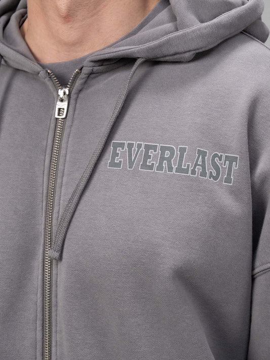 Everlast Giant Logo Oversize Koyu Gri Fermuarlı Erkek Sweatshirt