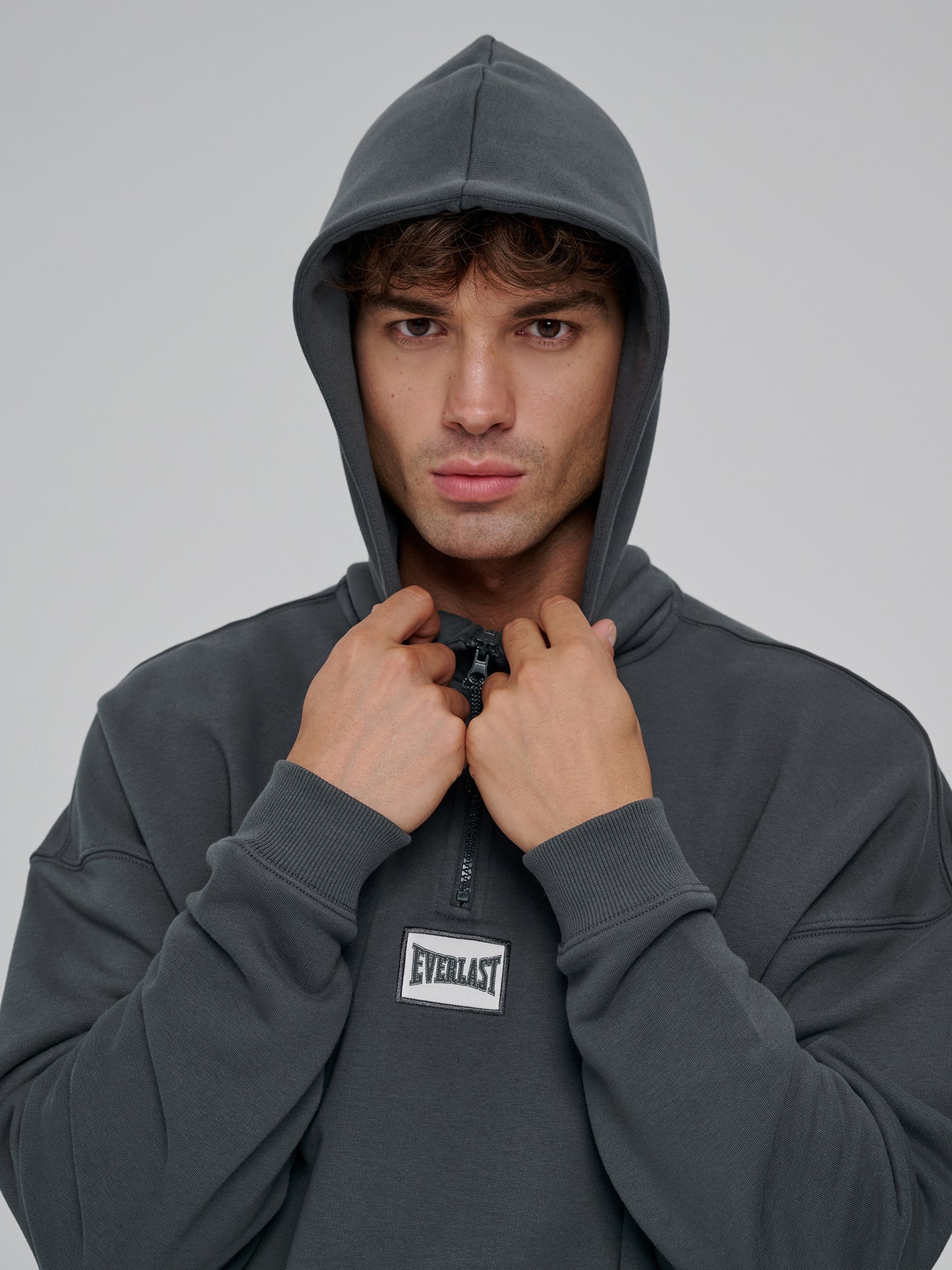 Everlast Graphic Gloves Oversize Yarım Zipli Füme Erkek Sweatshirt