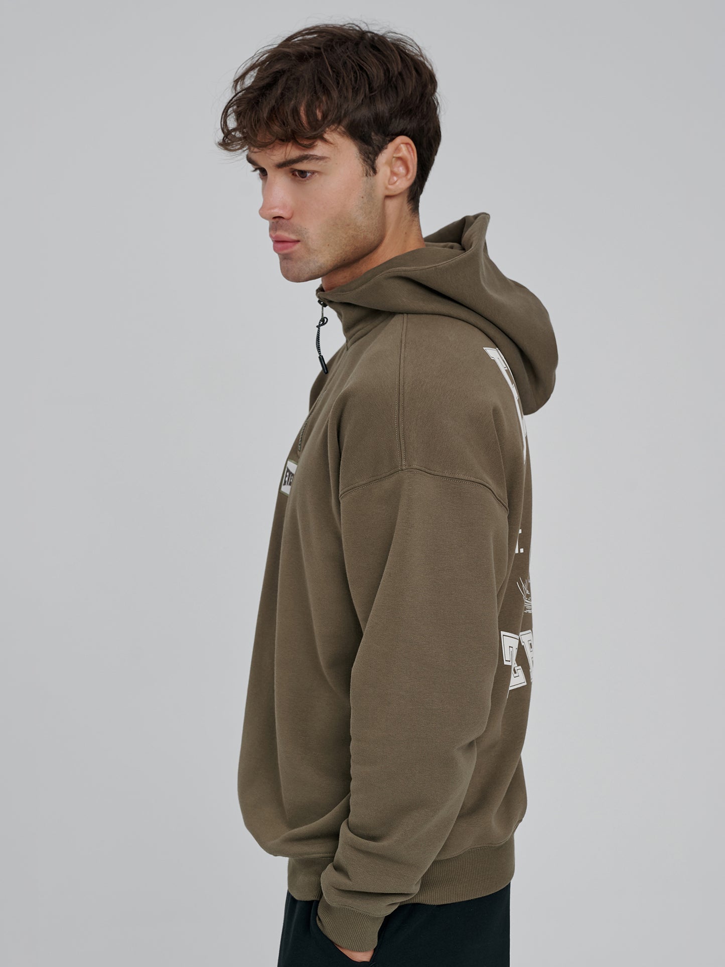 Everlast Graphic Gloves Oversize Yarım Zipli Haki Erkek Sweatshirt