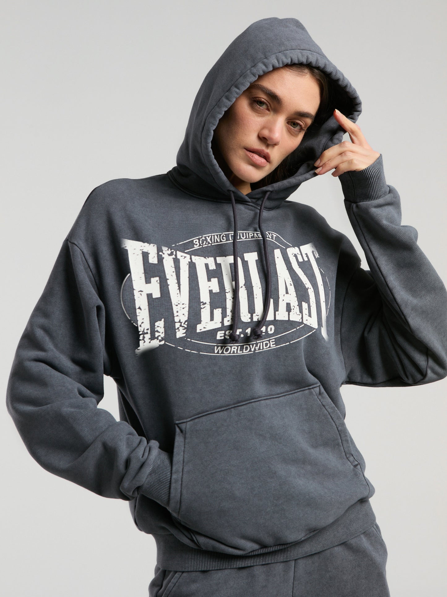 Everlast Authentic Boxing Wmn Oversize Antrasit Kadın Kapüşonlu Sweatshirt