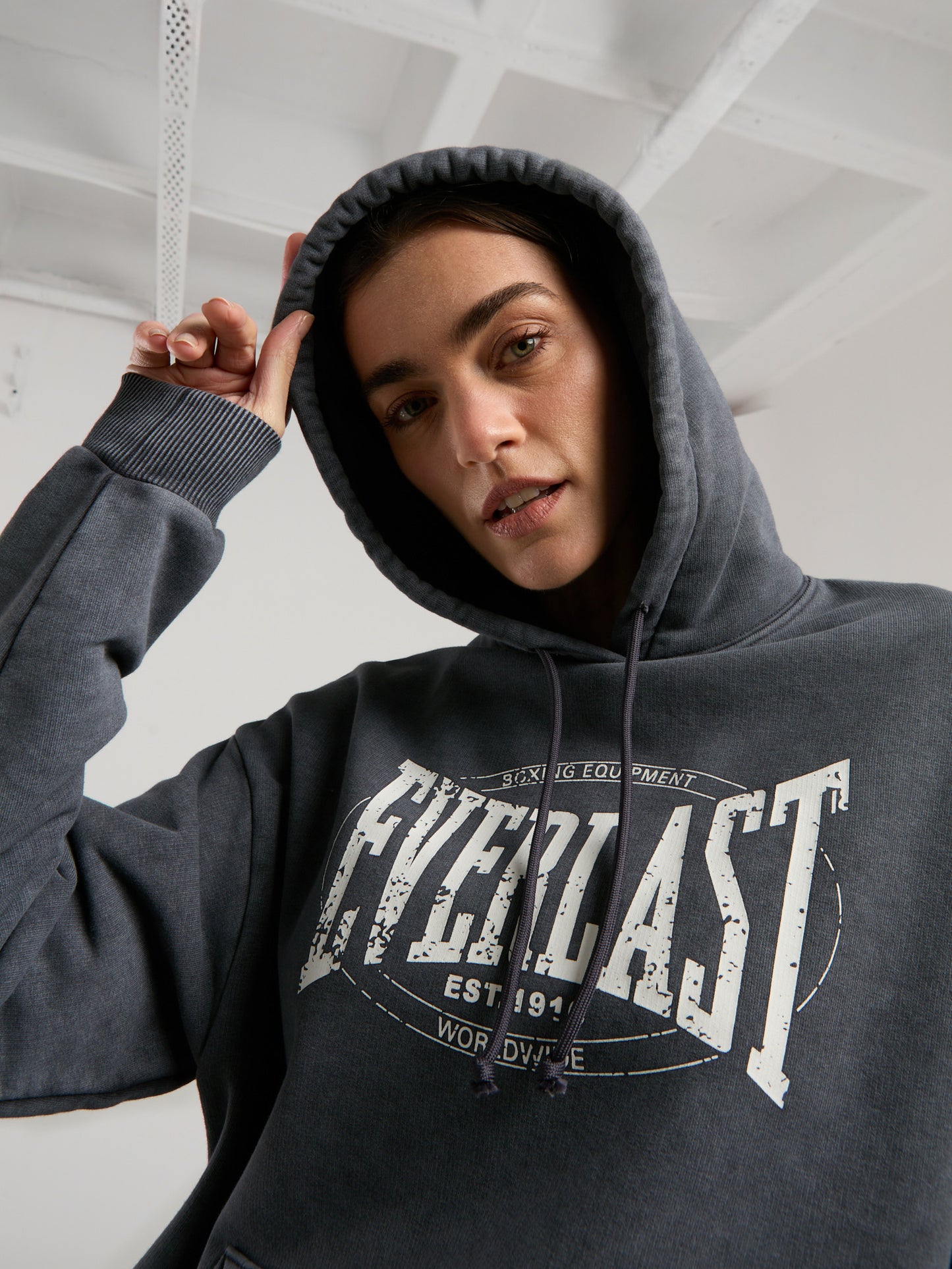 Everlast Authentic Boxing Wmn Oversize Antrasit Kadın Kapüşonlu Sweatshirt