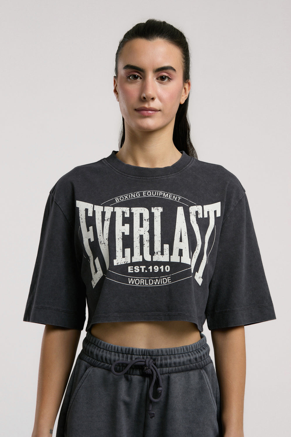 Everlast Authentic Boxing Wmn Antrasit Kadın Crop Tişört