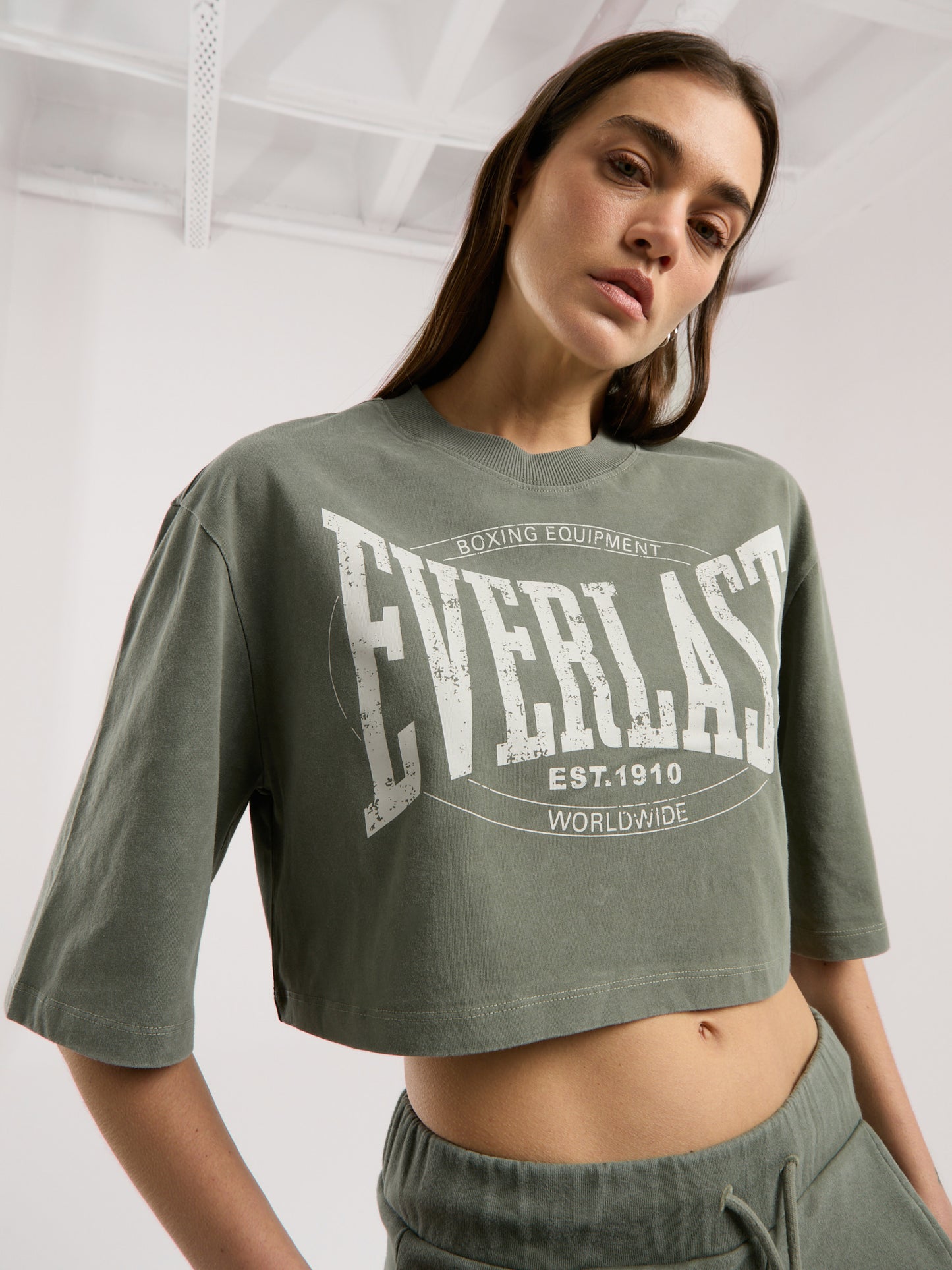 Everlast Authentic Boxing Wmn Haki Kadın Crop Tişört