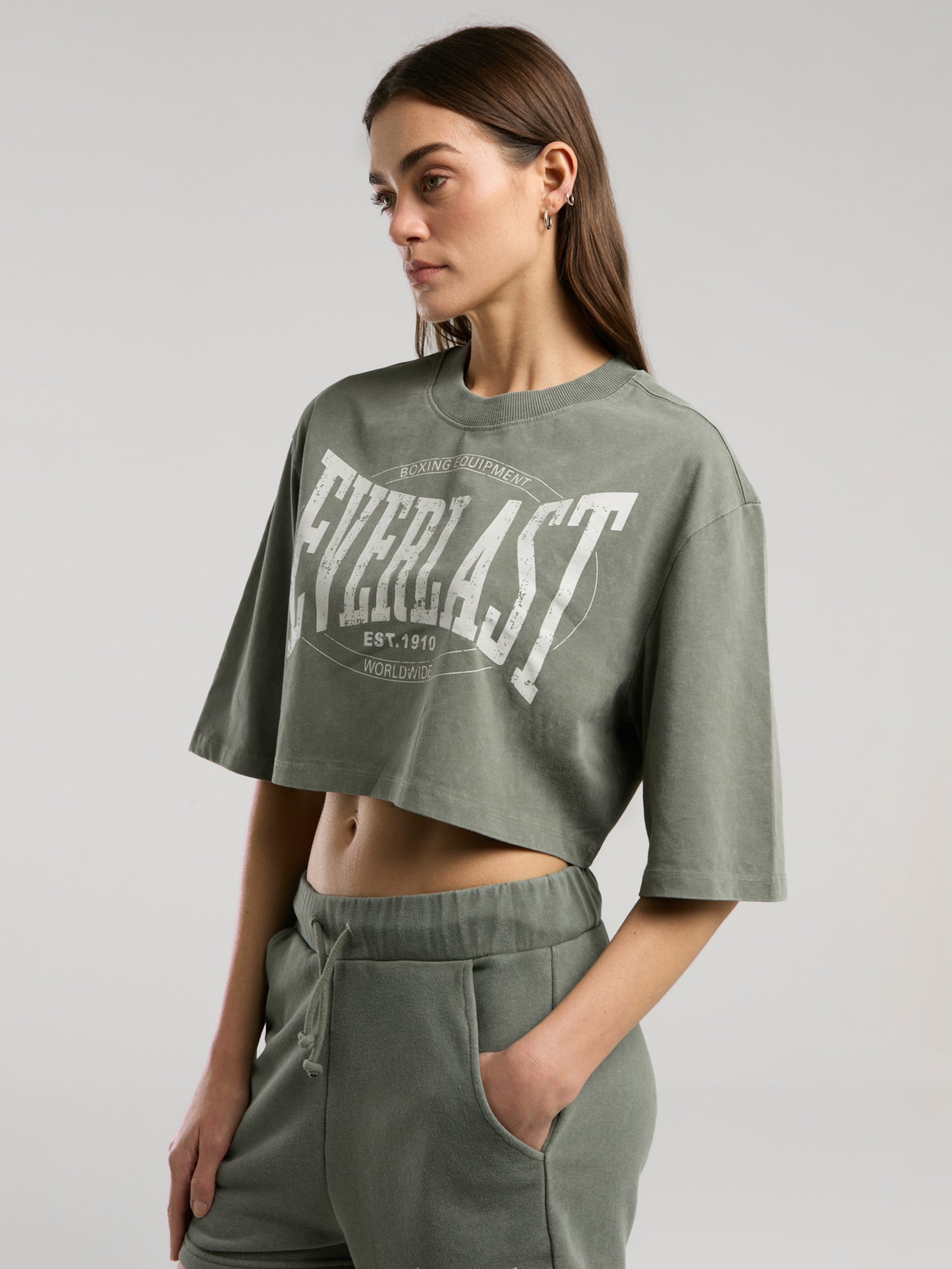 Everlast Authentic Boxing Wmn Haki Kadın Crop Tişört
