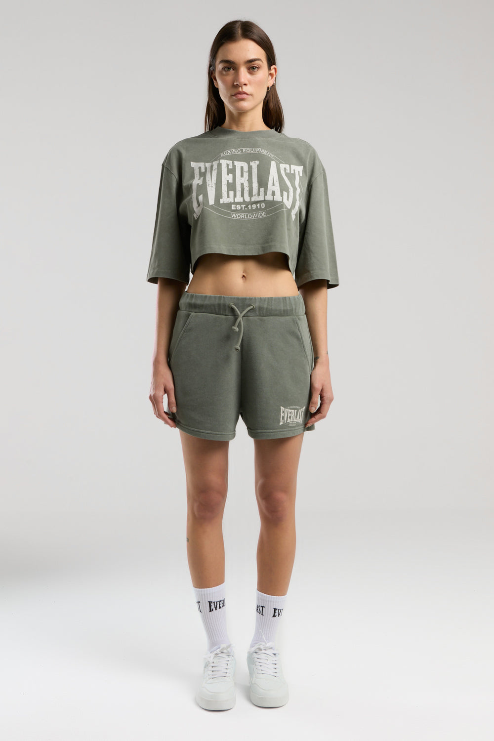 Everlast Authentic Boxing Wmn Haki Kadın Crop Tişört