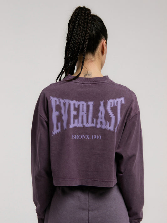 Everlast Bronx 1910 Oversize Mor Crop Uzun Kollu Kadın Tişört