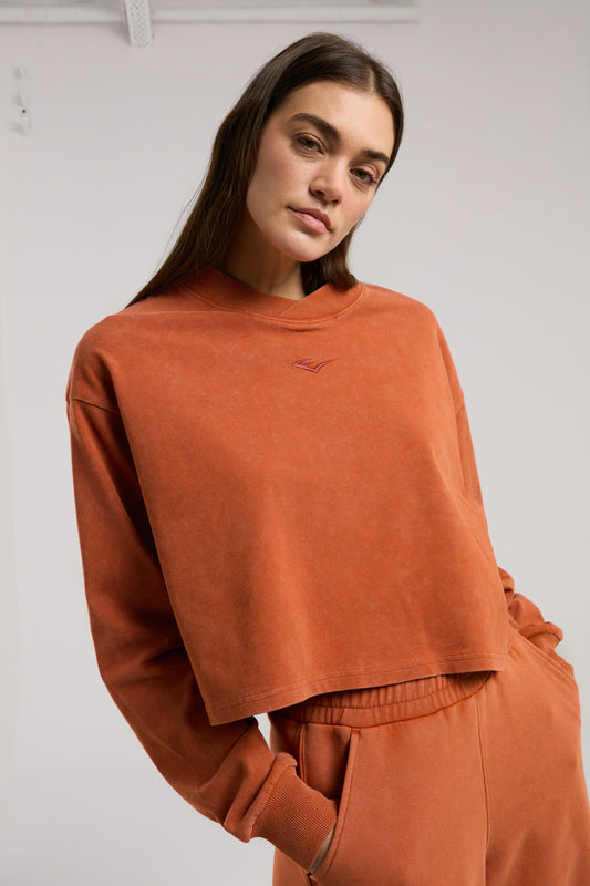 Everlast Bronx 1910 Oversize Turuncu Crop Uzun Kollu Kadın Tişört