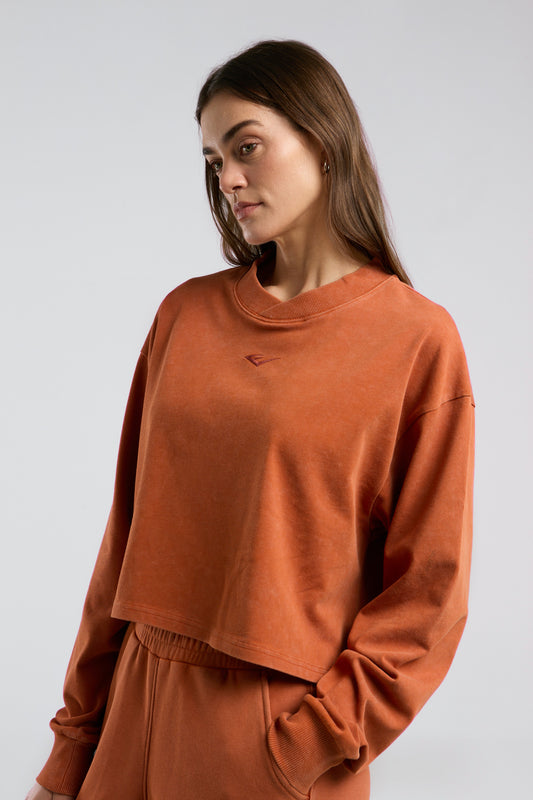 Everlast Bronx 1910 Oversize Turuncu Crop Uzun Kollu Kadın Tişört