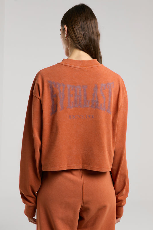 Everlast Bronx 1910 Oversize Turuncu Crop Uzun Kollu Kadın Tişört