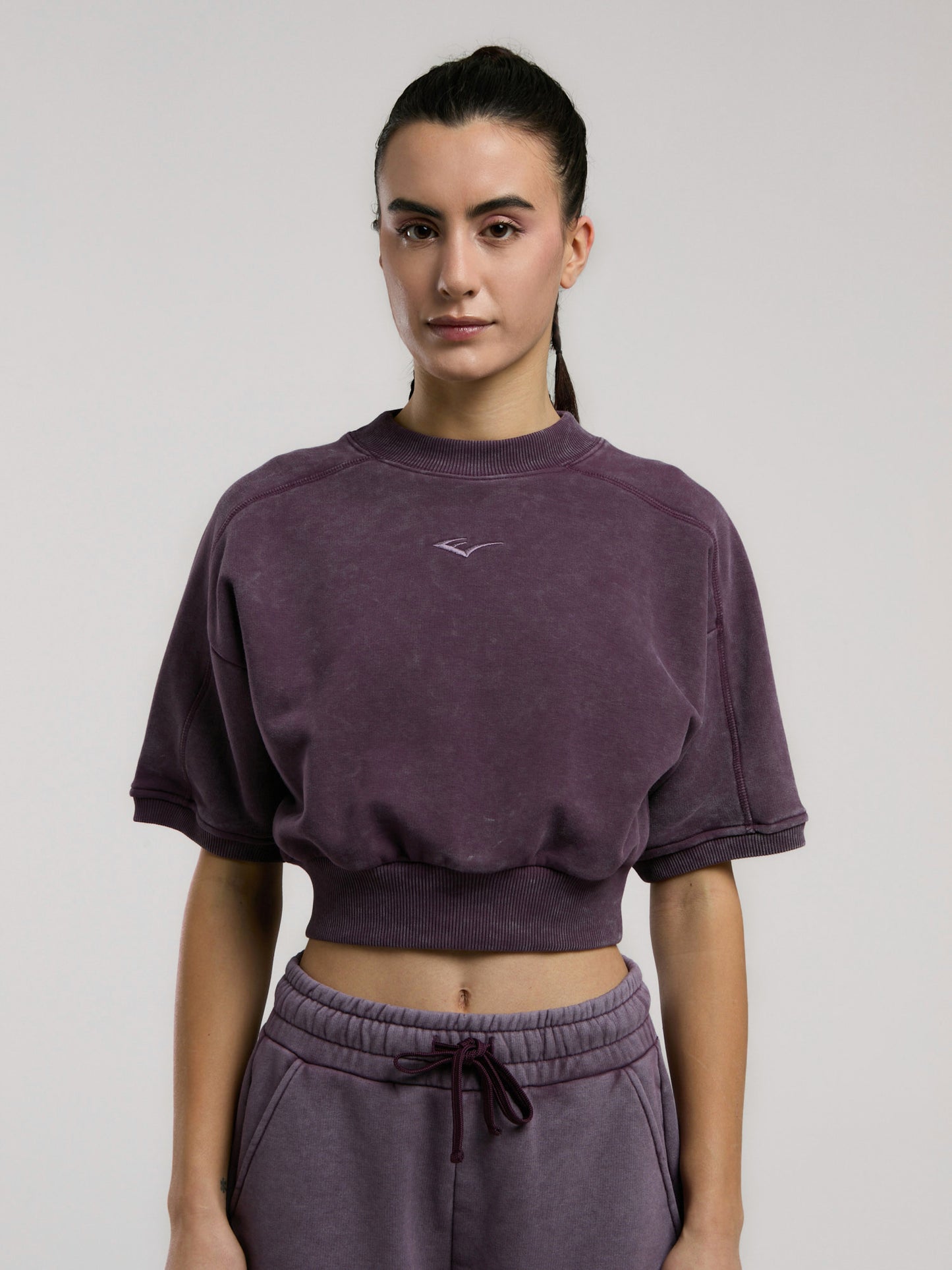 Everlast Bronx 1910 Oversize Mor Crop Kadın Kısa Kollu Sweatshirt
