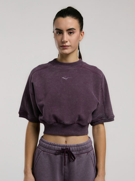 Everlast Bronx 1910 Oversize Mor Crop Kadın Kısa Kollu Sweatshirt