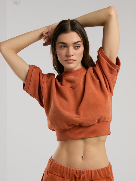 Everlast Bronx 1910 Oversize Turuncu Crop Kadın Kısa Kollu  Sweatshirt