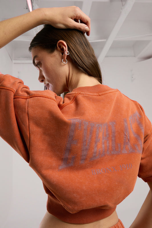 Everlast Bronx 1910 Oversize Turuncu Crop Kadın Kısa Kollu  Sweatshirt