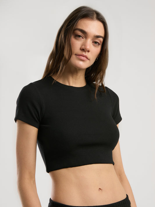 Ever Relaxed Rib Siayh Kadın Crop Tişört