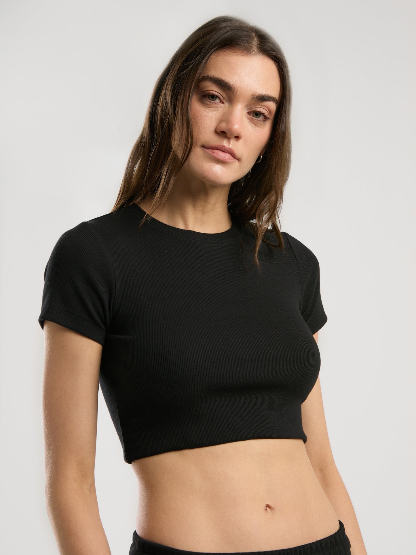 Ever Relaxed Rib Siayh Kadın Crop Tişört