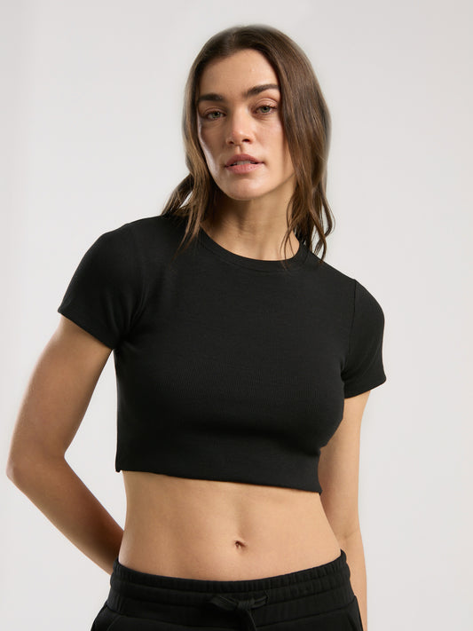 Ever Relaxed Rib Siayh Kadın Crop Tişört