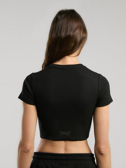 Ever Relaxed Rib Siayh Kadın Crop Tişört