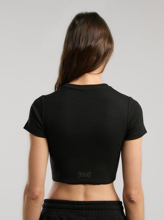 Ever Relaxed Rib Siayh Kadın Crop Tişört