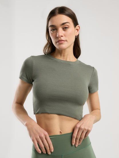Ever Relaxed Rib Haki Kadın Crop Tişört