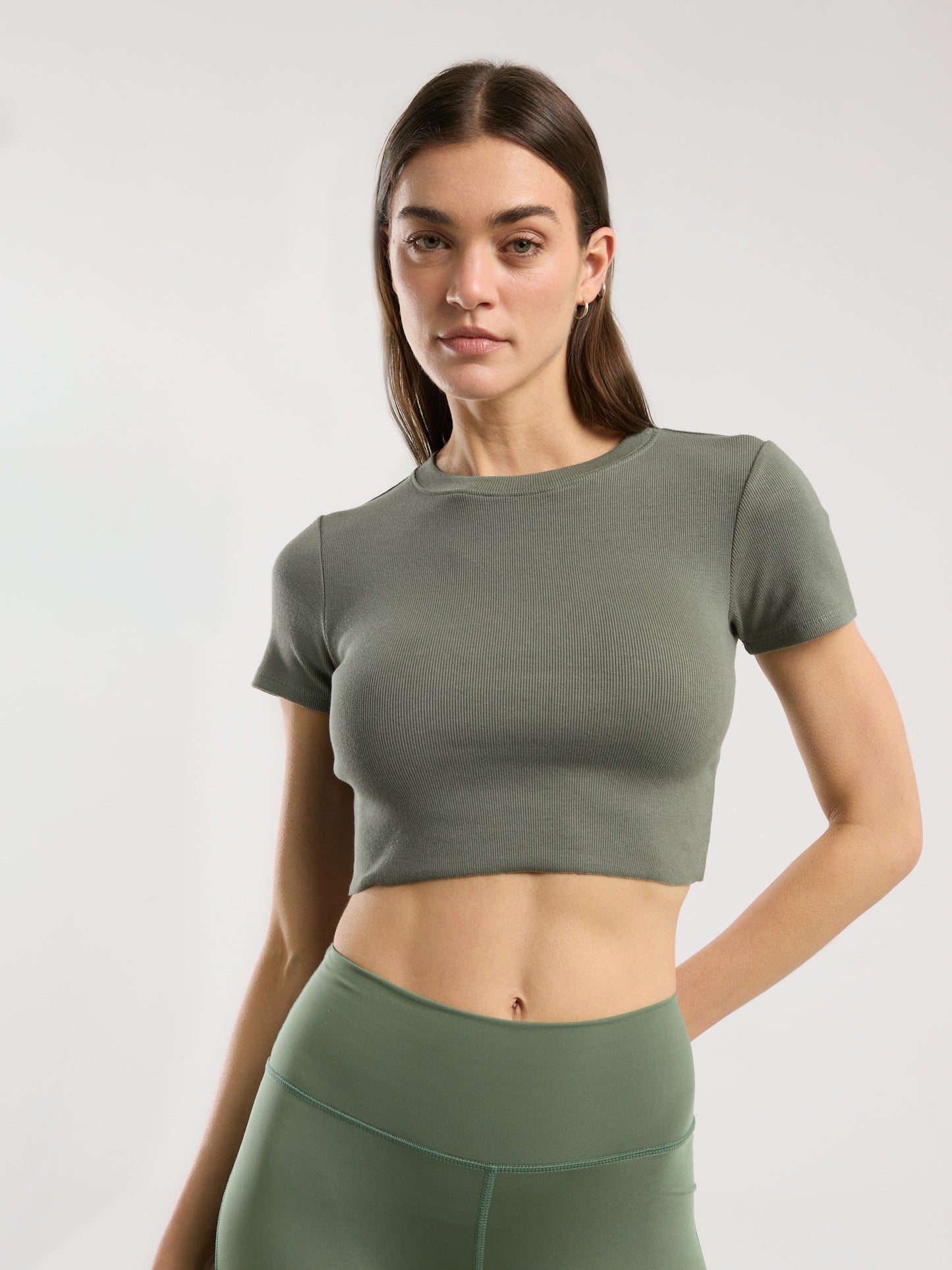 Ever Relaxed Rib Haki Kadın Crop Tişört
