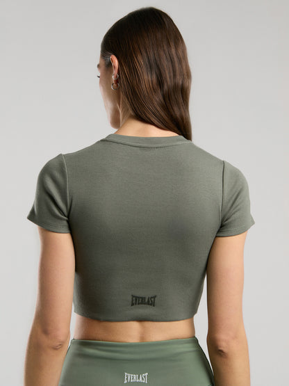 Ever Relaxed Rib Haki Kadın Crop Tişört