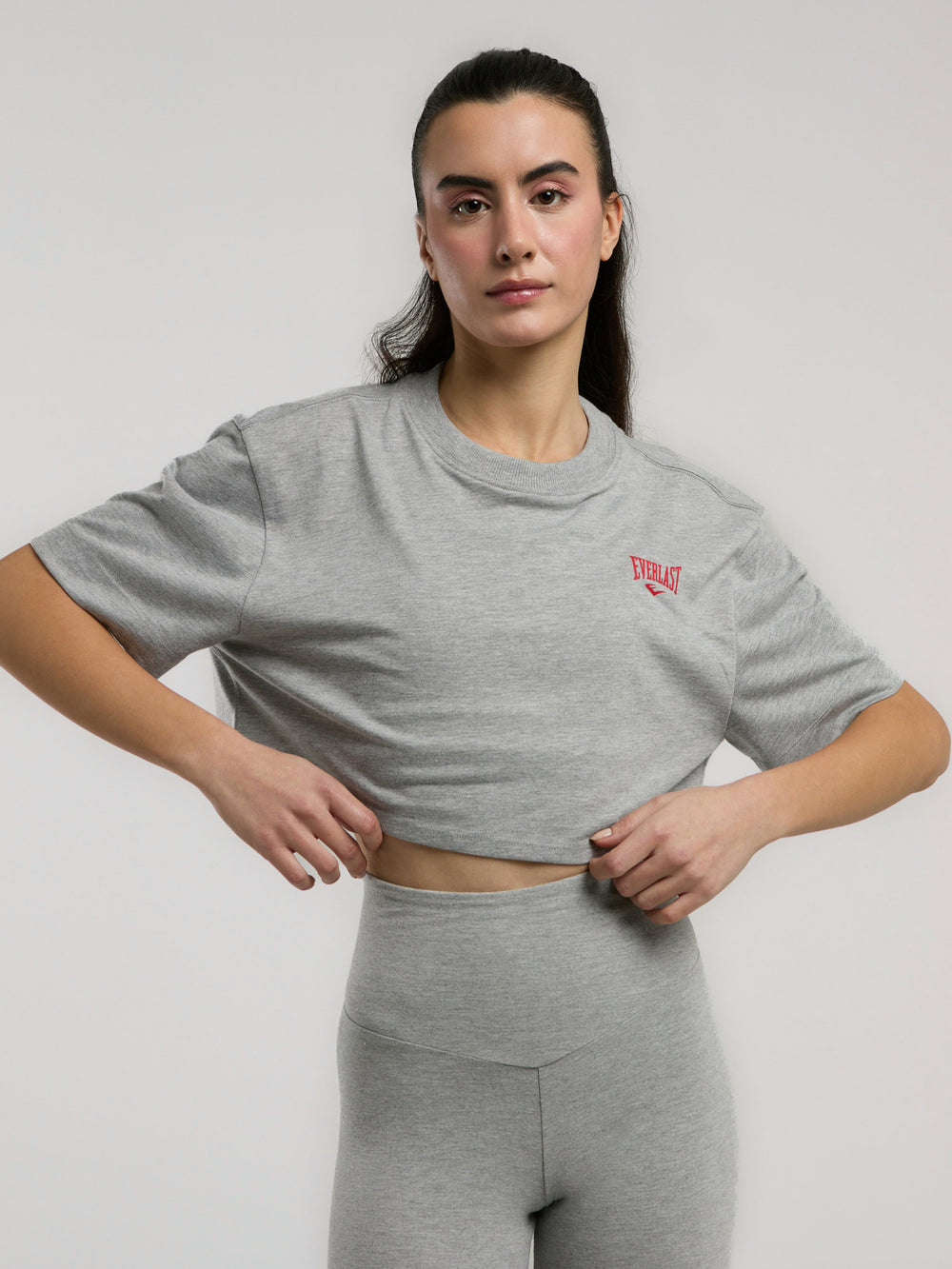 Ever Essentials Comfort Gri Melanj Kadın Crop Tişört