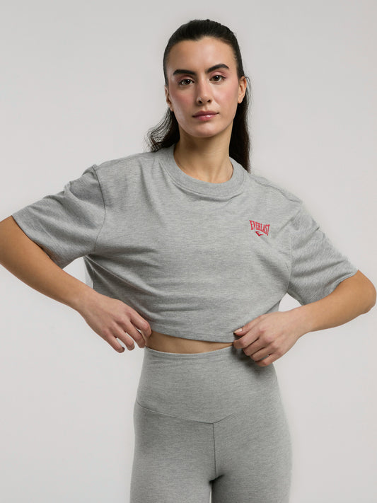 Ever Essentials Comfort Gri Melanj Kadın Crop Tişört