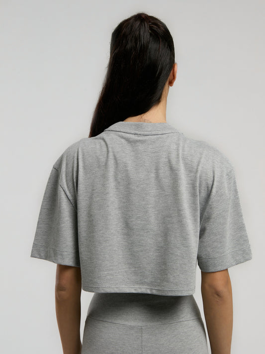 Ever Essentials Comfort Gri Melanj Kadın Crop Tişört