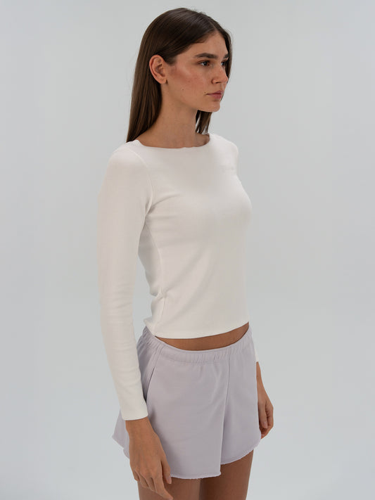 Ever Relaxed Rib Wmn Beyaz Kadın Uzun Kollu Tişört